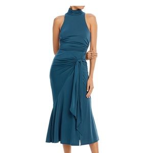 NWT CINQ À SEPT Rori Tie Waste High Neck Midi Dress